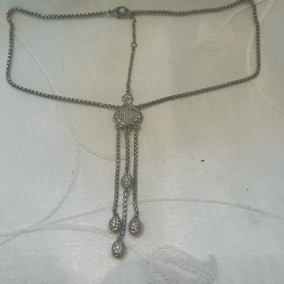 Minimalist Silver Vintage Necklace with Teardrop Charms and Linked Chain - Picture 1 of 8